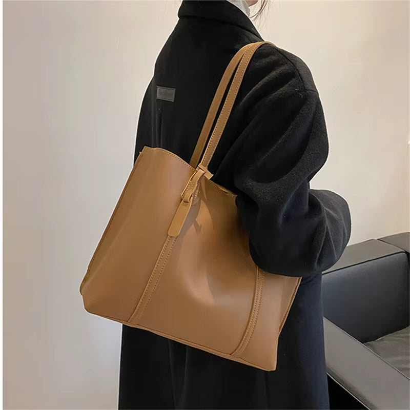 Large Capacity Women'S Bag, New Soft Leather Tote Bag, Casual and Versatile Single Shoulder Bags for Woman Korean Style Handbags