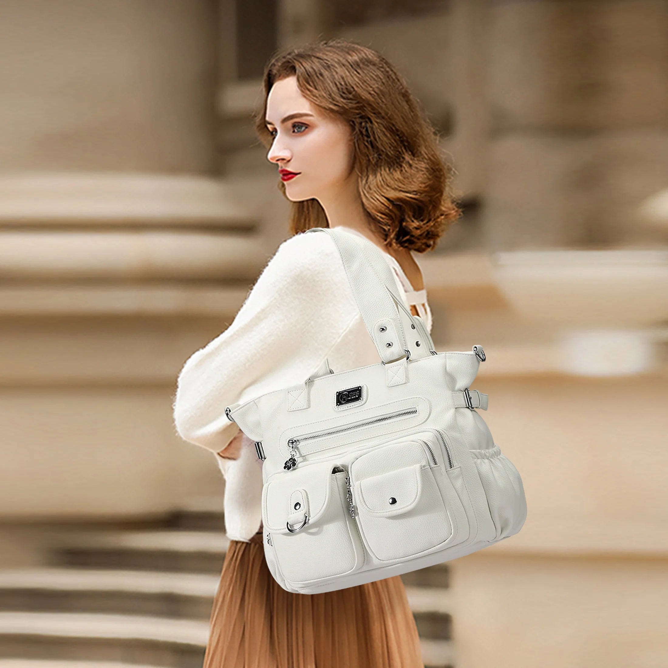 Large Purses for Women Shoulder Handbags Crossbody Hobo Tote Bag for Women (White)