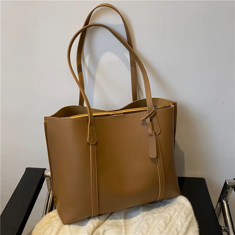Large Capacity Women'S Bag, New Soft Leather Tote Bag, Casual and Versatile Single Shoulder Bags for Woman Korean Style Handbags